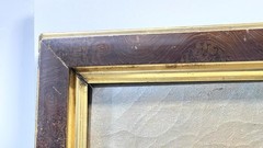 Antique 19th C Folk Art Painting On Canvas Framed