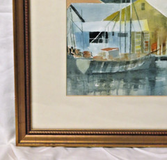 Framed & Matted Wager „Boat House“ MCM Watercolor Signed 20 1/4″ X 17 1 /4″