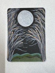 ACEO Original Hand Painted Acrylic Landscape With Full Moon 2.5 X 3.5