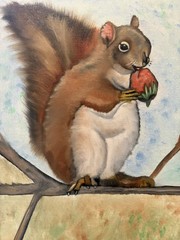 Original oil painting art on canvas 11 x 14 in portrait cute squirrel-free ship