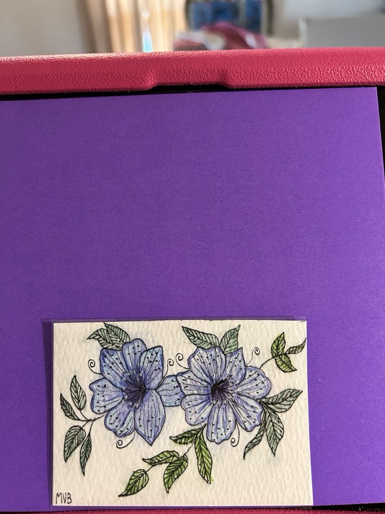 ACEO Art Card Original’ Pretty Blue Flowers