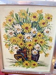 VTG Mid Century Floral Oil Painting Daisies Vase Flower Power Signed Framed CUTE