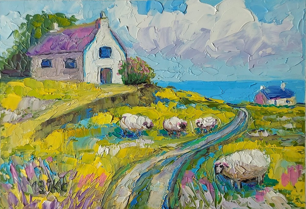 Irish Cottage Landscape Original Oil Painting 8×6″ Small Countryside Art