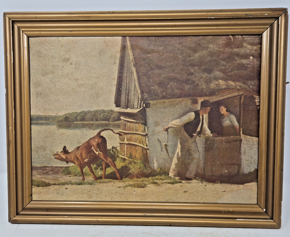 Hans Brasen Summer Day Antique Oil Painting Reproduction Framed Danish Cow Art