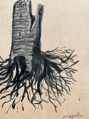 René Magritte drawing and painting on old paper signed stamped vintage