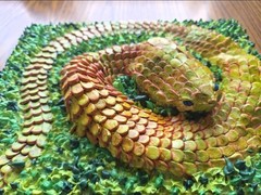 Handmade Clay Snake On Canvas Reptile Acrylic Paint