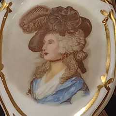 22K Gold Limoges France Porcelain Portrait Art, Miniature Frame, Victorian Woman