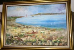 Vintage Large Irma Wallem Canvas Oil San Francisco Bay/Golden Gate Bridge 34″x24