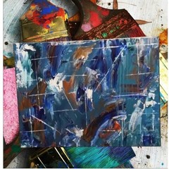 Canvas Painting Blue Red 18 x 24 Hand Painted Signed Titled A Race Against Time