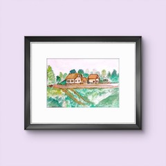 Country Home Contemporary Watercolor Expressionist Original Painting 9x12in