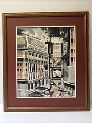 MID CENTURY PAINTING AMERICAN REGIONALISM Urban New York Cars ADVERTISING 1950’S