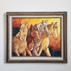 Original Oil Painting Running Wild Horse Expressionist Sunset Equine 16×20 Frame
