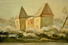 BARBARA CLEARY Original Vintage Signed Chateau House Lake Landscape Oil Painting