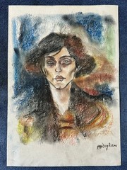 amedeo modigliani drawing and painting on old paper signed stamped vintage