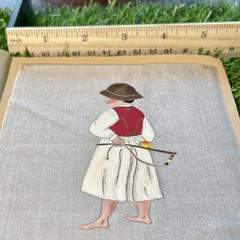 Vtg 1937 Painting Silk Textile Art – European German Poland Italian Alpine Child