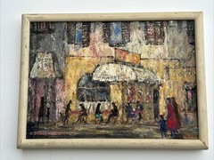 MID CENTURY PAINTING URBAN SUNSET STRIP CALIFORNIA REGIONALISM WPA LISTED SMALL