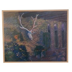 ANKE VAN DUN Original Painting Pastel Trophy Antlers Southwest DeGrazia Gallery
