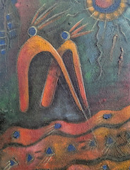 ORIGINAL HAITIAN ART PAINTING BY DENISE MANGONES 1216 LES INDIENS – ENCAUSTIC
