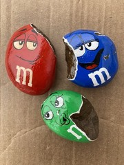 FreshHand Painted River Rocks M&M Set Of 3 Acrylic Paint Clear Finish 2×3 Inches