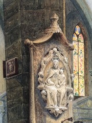 Antique Church Interior Painting Federigo Pedulli 1860-1940 Italy Basilica Tomb