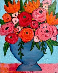 Abstract Flower Acrylic Painting: Colorful Floral Art on Hard Board – Fine Art