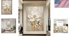 Elegant 3D Floral Oil Painting – Modern Framed Art for Living Room Decor