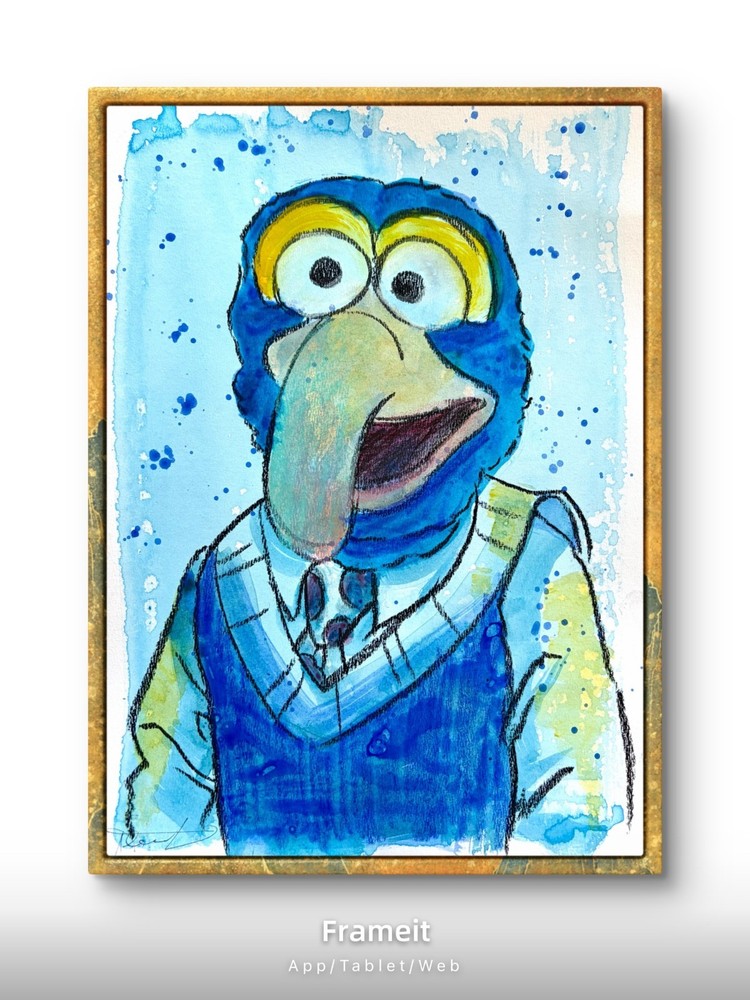 Original Gonzo 2 Painting By Alannah Dyer- Acrylic 9×12 in. Muppets Blue Alien