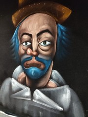 VintageCLOWN PAINTING on Black Velvet w/Wood Frame: 24 x 22