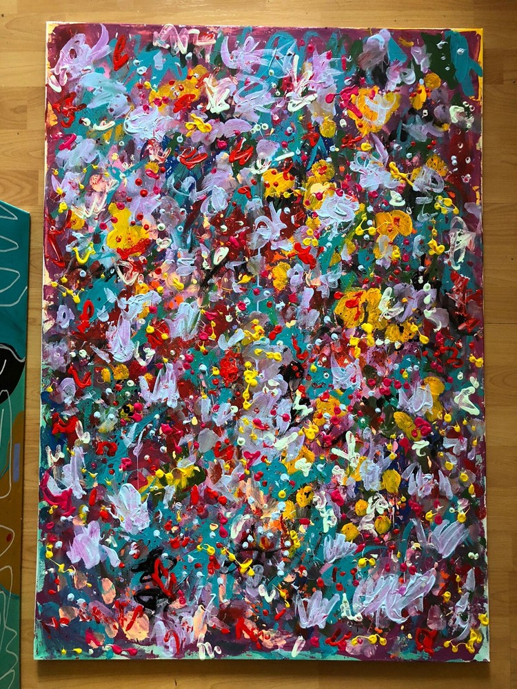 Large Art Original Abstract Artwork Floral Painting Huge Colourfull Wall Decor