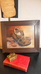 Vintage 1989 Silvia Bern Signed Painting Boot Bird Nest Eggs Wood Frame Cottagec