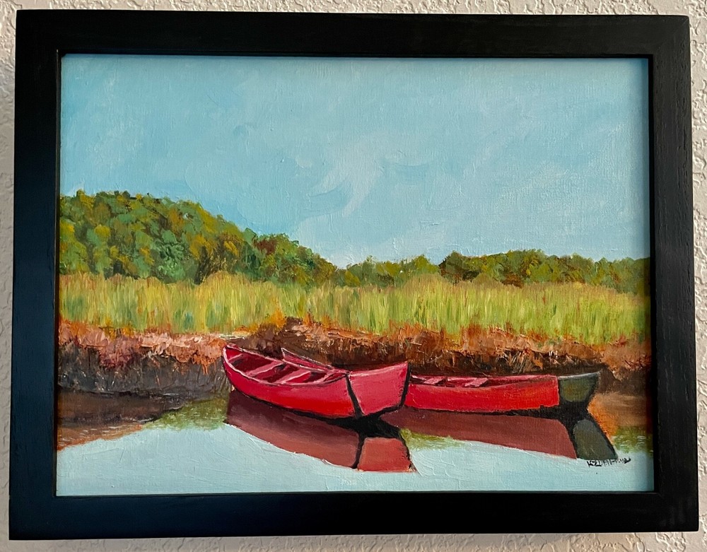 Original Painting Costa Rica Boats By Karen Zumbrun 9 x 12″ Framed Oil Painting