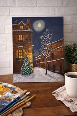 Cozy Snowy Street Painting 16×20 Winter Night Wall Art