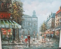 HENRI ROGERS PARIS CAFE STREET SCENE ORIGINAL OIL ON CANVAS PAINTING UNFRAMED