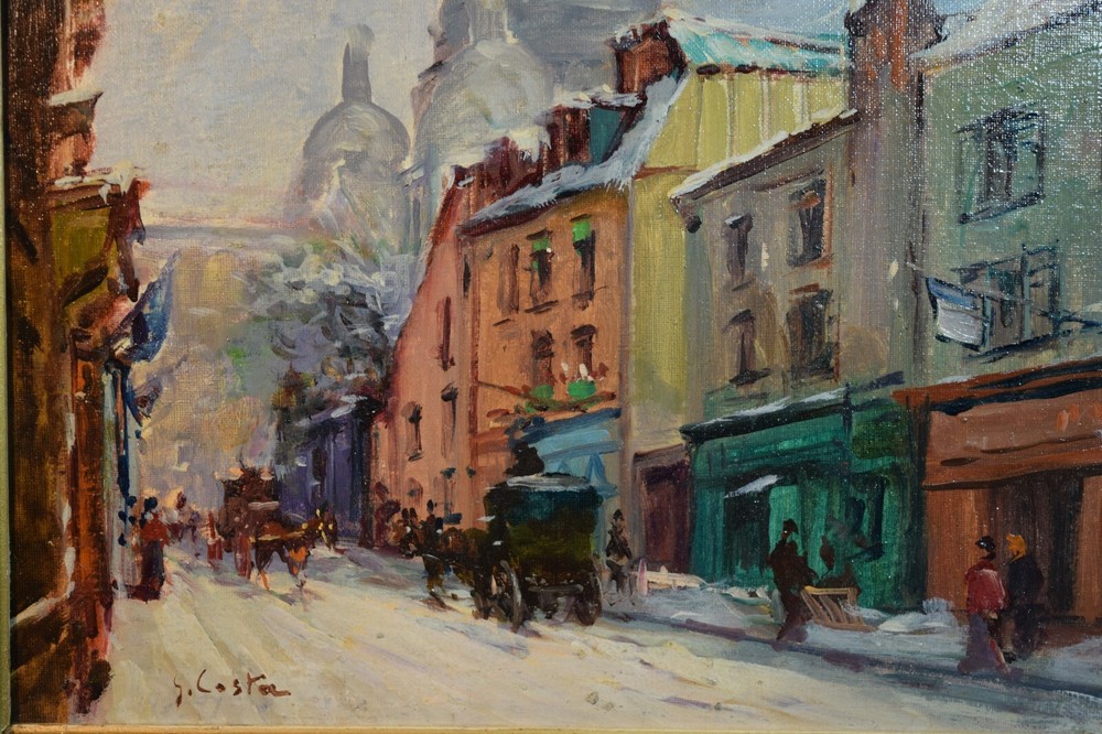 G. Costa School of Paris Painting of Monmartre Street and Sacre Coeur