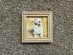 ORIGINAL OIL PAINTING CHIHUAHUA DOG PORTRAIT SIGNED FRAMED 4×4