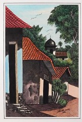Vintage Nicaragua original painting art work signed by artist Ink and watercolor