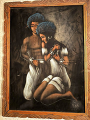 Vintage Framed Folk Art Painting – Man & Woman in Chains – Carved Wood Frame