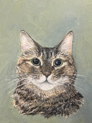 ACEO PRINT tabby Cat “river” kitten portrait Mixedmedia Painting 3.5×2.5