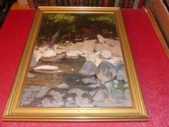 Russian Art 20th Century Elena Skorikova Oil On Canvas Signed Horses Riverbank