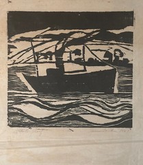 JANICE R SACHSE Original Signed Artist Proof Woodblock BOAT Ship Print 1967