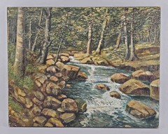9260016-d Oil Painting Stream Wooded Area Landscape Um 1930 25 5/8×20 1/8in