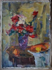 Ukrainian Oil Painting Impressionism Still Life flowers roses vase
