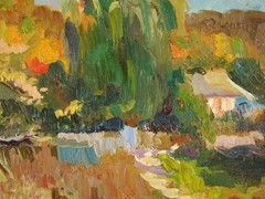 Ukrainian soviet Oil Painting fauvism modernism landscape garden village house