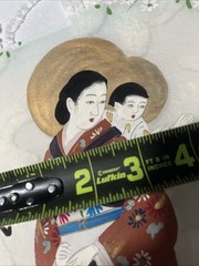 Japanese Signed Art Vintage Hand Painted on Silk Geisha Woman and Child 15×13 S