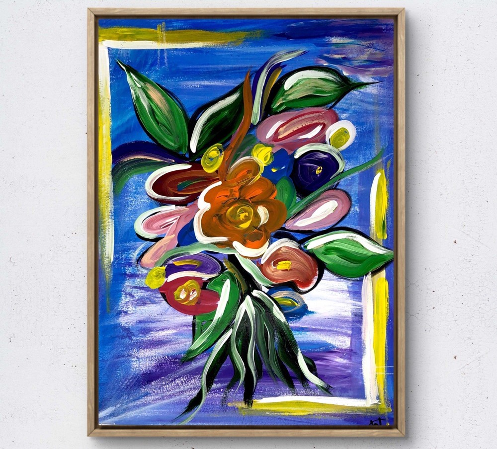 Radiant floral bouquet impressionism modern art painting 14X11 Gallery Paper