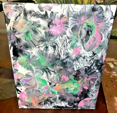 Original Abstract Painting Flowers Green & Black Splash of Color Acrylic