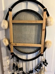 Native American. Indian Vintage Black Velvet Dream Catcher Sanchez Flag Eagle