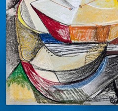 Emmy Lu Large Original Pastel Drawing/Painting „Untitled“ Musical instruments