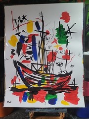 Original Art 12×16 Figurative Boat Abstract Expressionist on Gallery Paper