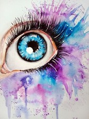Original watercolor 11×16 inc. Sight. Blue eye and paint streaks